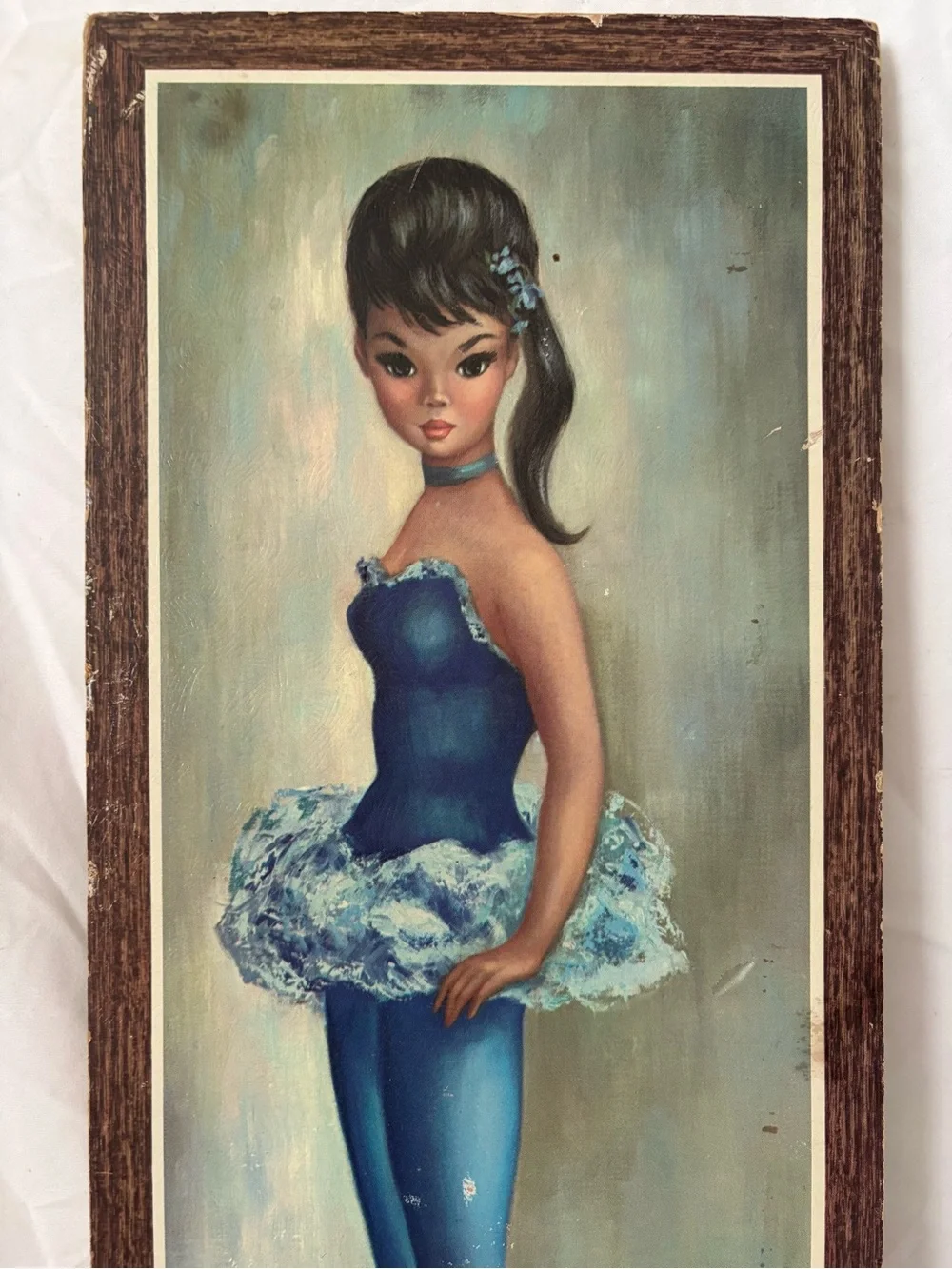 Vintage big eye blue ballerina print art Maio home decor wall hanging lithograph
